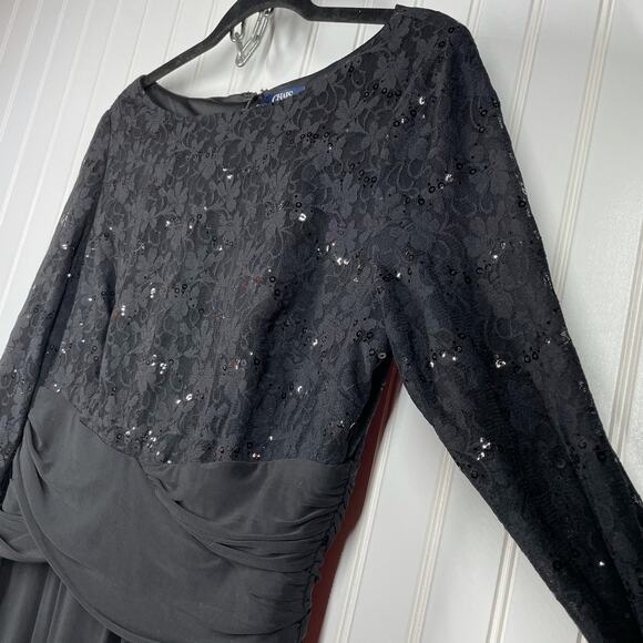 NWT Chaps Ralph Lauren Women's Black Lace Boat Neck Back Zip Midi Dress Size 12 - Picture 2 of 9